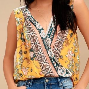 Havana Golden Yellow Floral Print Sleeveless Top